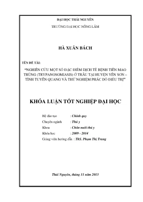 Luận văn nghiên cứu một số đặc điểm dịch tễ bệnh tiên mao trùng trypanosomiasis ở trâu tại huyện yên sơn tỉnh tuyên quang và thử nghiệm phác đồ điều trị
