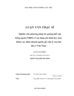 Nghiên cứu phương pháp đo quang phổ cận hồng ngoại nirs và áp dụng mô hình học máy nhằm xác định nhanh nguồn gốc địa lý của hạt tiêu ở việt nam