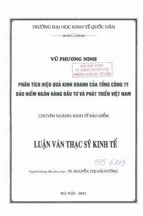 Phân tích hiệu quả kinh doanh của tổng công ty bảo hiểm ngân hàng đầu tư và phát triển việt nam