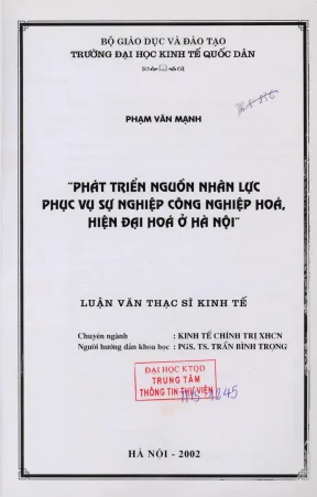Phát triển nguồn nhân lực phục vụ sự nghiệp công nghiệp hoá hiện đại hoá ở hà nội