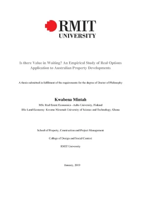Doctoral thesis of philosophy is there value in waiting an empirical study of real options application to australian property developments