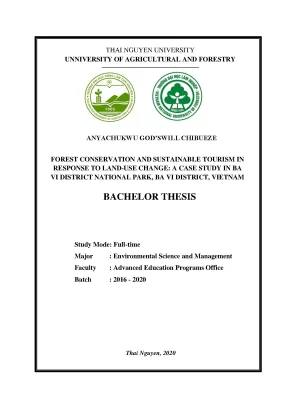Forest conservation and sustainable tourism in response to land use change a case study in ba vi district national park ba vi district vietnam
