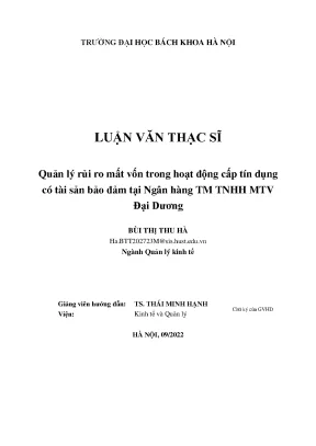 Quản lý rủi ro mất vốn trong hoạt động cấp tín dụng có tài sản bảo đảm tại ngân hàng tm tnhh mtv đại dương