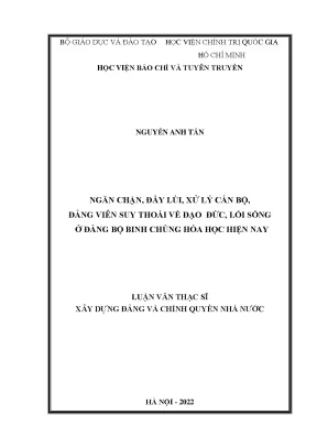 Ngăn chặn đẩy lùi xử lý cán bộ đảng viên suy thoái về đạo đức lối sống ở đảng bộ binh chủng hóa học hiện nay