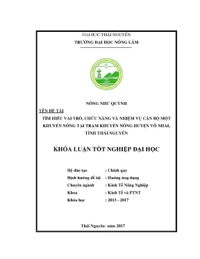 Luận văn tìm hiểu vai trò chức năng và nhiệm vụ của một cán bộ khuyến nông tại trạm khuyến nông huyện võ nhai tỉnh thái nguyên