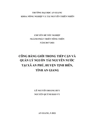 Công bằng giới trong tiếp cận và quản lý nguồn tài nguyên nước tại xã an phú huyện tịnh biên tỉnh an giang