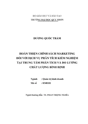Hoàn thiện chính sách marketing đối với dịch vụ phân tích kiểm nghiệm tại trung tâm phân tích và đo lường chất lượng bình định