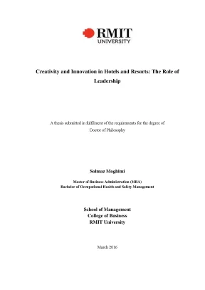 Doctoral thesis of philosophy creativity and innovation in hotels and resorts the role of leadership