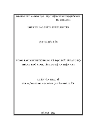Công tác xây dựng đảng về đạo đức ở đảng bộ thành phố vinh tỉnh nghệ an hiện nay