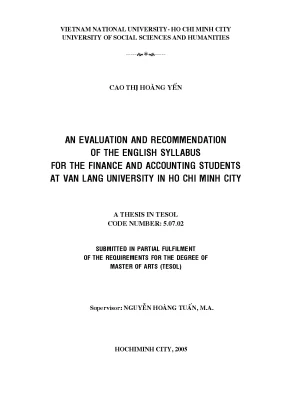 An evaluation and recommendation of the english syllabus for the finance and accounting students at van lang university in ho chi minh city