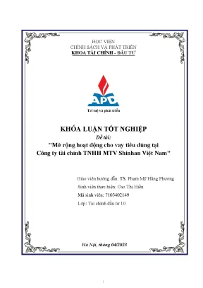 Chuyên ngành tài chính đầu tư mở rộng hoạt động cho vay tiêu dùng tại công ty tài chính tnhh mtv shinhan việt nam