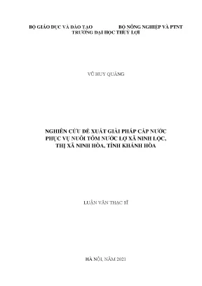 Nghiên cứu đề xuất giải pháp cấp nước phục vụ nuôi tôm nước lợ xã ninh lộc thị xã ninh hòa tỉnh khánh hòa