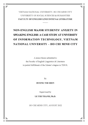Non english major students anxiety in speaking english a case study at university of information technology vietnam national university ho chi minh city m a
