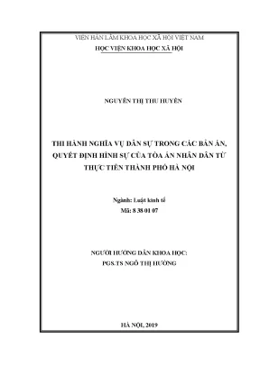 Thi hành nghĩa vụ dân sự trong các bản án quyết định hình sự của tòa án nhân dân từ thực tiễn thành phố hà nội