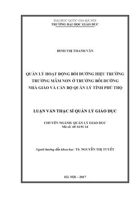 Quản lý hoạt động bồi dưỡng hiệu trưởng các trường mầm non ở trường bồi dưỡng nhà giáo và cán bộ quản lý giáo dục tỉnh phú thọ