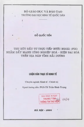 Thu hút đầu tư trực tiếp nước ngoài fdi nhằm đẩy mạnh công nghiệp hoá hiện đại hoá trên địa bàn tỉnh hải dương