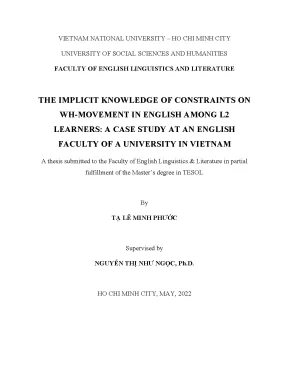 The implicit knowledge of constraints on wh movement in english among l2 learners a case study at english faculty of a university in vietnam m a