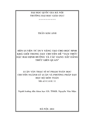 Rèn luyện tư duy sáng tạo cho học sinh khá giỏi trong dạy học chuyên đề tam thức bậc hai định hướng và các dạng bất đẳng thức liên quan