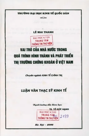 Vai trò của nhà nước trong quá trình hình thành và phát triển thị trường chứng khoán ở việt nam