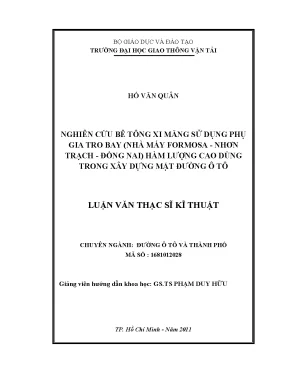 Nghiên cứu bê tông xi măng sử dụng phụ gia tro bay nhà máy formosa nhơn trạch đồng nai hàm lượng cao dùng trong xây dựng mặt đường ô tô