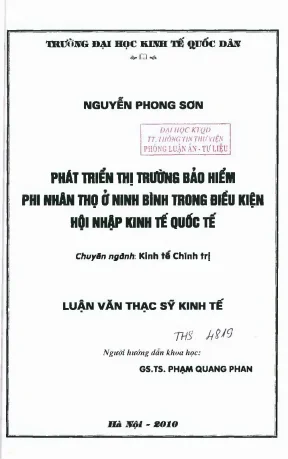 Phát triển thị trường bảo hiểm phi nhân thọ ở tỉnh ninh bình trong điều kiện hội nhập kinh tế quốc tế