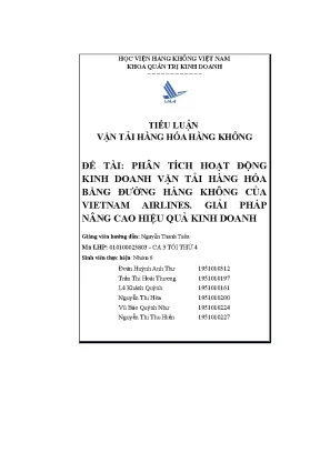 Đề tài phân tích hoạt động kinh doanh vận tải hàng hóa bằng đường hàng không của vietnam airlines giải pháp nâng cao hiệu quả kinh doanh