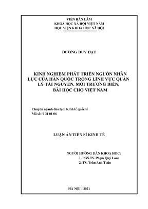 Kinh nghiệm phát triển nguồn nhân lực của hàn quốc trong lĩnh vực quản lý tài nguyên môi trường biển bài học cho việt nam