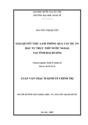 Giải quyết việc làm thông qua các dự án đầu tư trực tiếp nước ngoài tại tỉnh hải dương