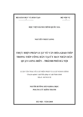 Thực hiện pháp luật về văn hóa giao tiếp trong tiếp công dân tại ủy ban nhân dân quận long biên thành phố hà nội