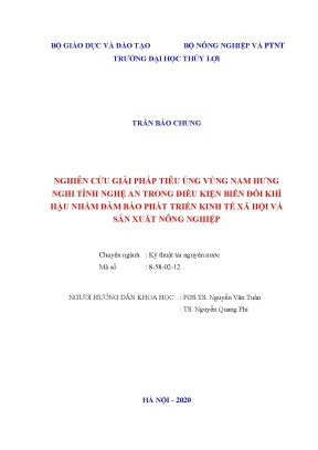 Nghiên cứu giải pháp tiêu úng vùng nam hưng nghi tỉnh nghệ an trong điều kiện biến đổi khí hậu nhằm đẩm bảo phát triển kinh tế xã hội và sản xuất nông nghiệp