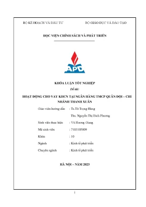 Chuyên ngành kinh tế phát triển hoạt động cho vay khách hàng cá nhân tại ngân hàng tmcp quân đội chi nhánh thanh xuân