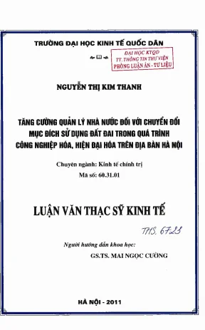 Tăng cường quản lý nhà nước đối với chuyển đổi mục đích sử dụng đất đai trong quá trình công nghiệp hóa hiện đại hóa trên địa bàn hà nội