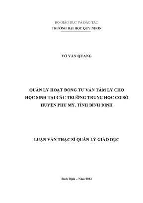 Quản lý hoạt động tư vấn tâm lý cho học sinh tại các trường trung học cơ sở huyện phù mỹ tỉnh bình định