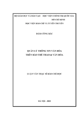Quản lý thông tin văn hóa trên báo thể thaovăn hóa lvths báo chí học