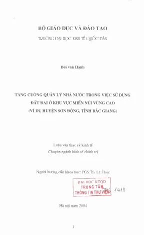Tăng cường quản lý nhà nước trong việc sử dụng đất đai ở khu vực miền núi vùng cao ví dụ huyện sơn động bắc giang