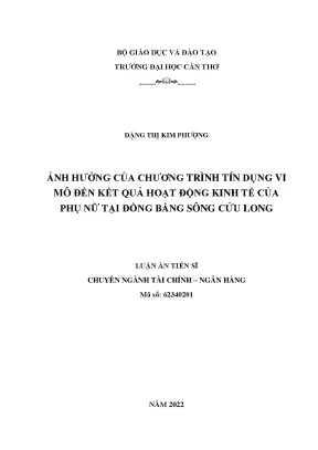 Ảnh hưởng của chương trình tín dụng vi mô đến kết quả hoạt động kinh tế của phụ nữ tại đồng bằng sông cửu long