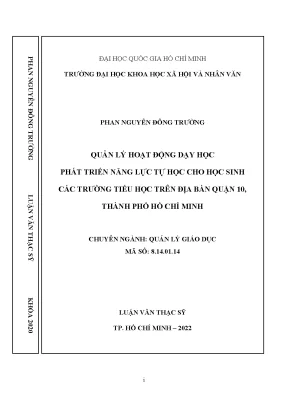 Quản lý hoạt động dạy học phát triển năng lực tự học cho học sinh các trường tiểu học trên địa bàn quận 10 thành phố hồ chí minh