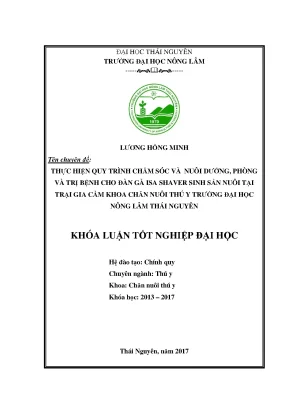 Luận văn thực hiện quy trình chăm sóc và nuôi dưỡng phòng và trị bệnh cho đàn gà isa shaver sinh sản nuôi tại trại gia cầm khoa chăn nuôi thú y trường đại học nông lâm thái nguyên