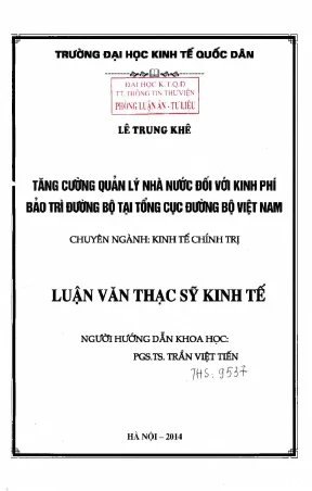 Tăng cường quản lý nhà nước đối với kinh phí bảo trì đường bộ tại tổng cục đường sắt việt nam