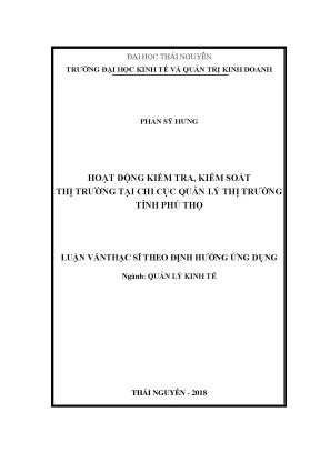 Hoạt động kiểm tra kiểm soát thị trường tại chi cục quản lý thị trường tỉnh phú thọ