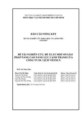 Đề tài nghiên cứu đề xuất một số giải pháp nâng cao năng lực cạnh tranh của công ty du lịch vietsun đề tài nghiên cứu khoa học sinh viên