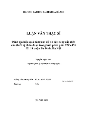 Đánh giá hiệu quả nâng cao độ tin cậy cung cấp điện của thiết bị phân đoạn trong lưới phân phối 22kv 455 e114 quận ba đình hà nội