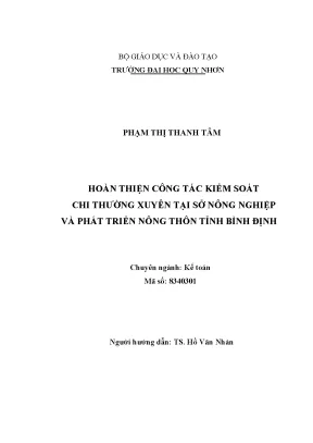 Hoàn thiện kiểm soát chi thường xuyên ngân sách nhà nước tại sở nông nghiệp và phát triển nông thôn tỉnh bình định
