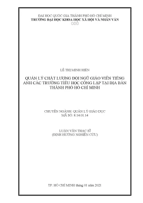 Quản lý chất lượng đội ngũ giáo viên tiếng anh các trường tiểu học công lập tại địa bàn thành phố hồ chí minh