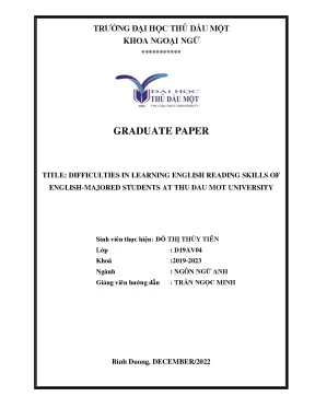 Difficulties in learning english reading skills of english majored students at thu dau mot university