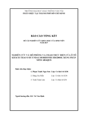 Nghiên cứu và mô phỏng va chạm trực diện của ô tô khách thaco huyndai mobihome hb120ssl bằng phần mềm abaqus đề tài nghiên cứu khoa học sinh viên