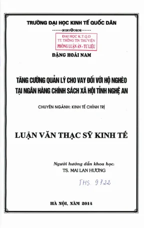 Tăng cường quản lý cho vay đối với hộ nghèo tại ngân hàng chính sách xã hội tỉnh nghệ an