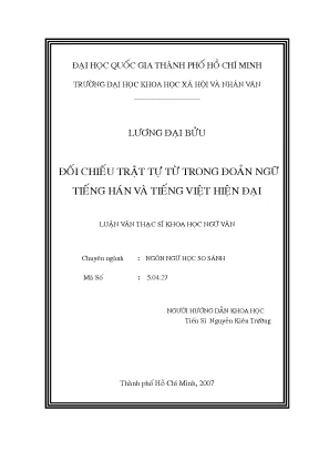Đối chiếu trật tự từ trong đoản ngữ tiếng hán và tiếng việt hiện đại