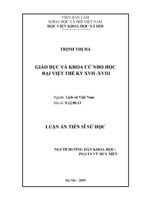 Giáo dục và khoa cử nho học đại việt thế kỷ xvii xviii