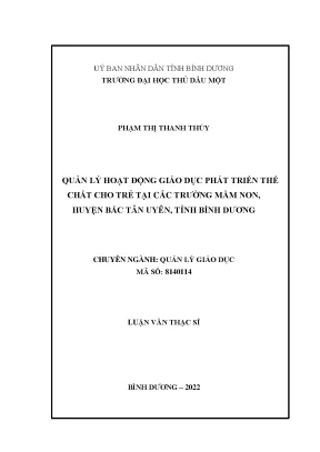 Quản lý hoạt động giáo dục phát triển thể chất cho trẻ tại các trường mầm non huyện bắc tân uyên tỉnh bình dương